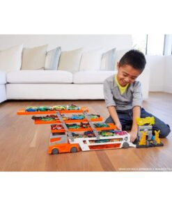 Hot Wheels Playset with Hw MEGA Hauler Toy Truck & 1:64 Scale Car, Stores 50+ Vehicles, Expands to 6 Levels red 25 71RN5I1bKKL