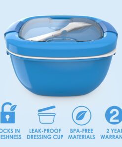 Alternative view of Bentgo® All-in-One Salad Container - Large Salad Bowl, Bento Box Tray, Leak-Proof Sauce Container, Airtight Lid, & Fork for Healthy Adult Lunches; BPA-Free & Dishwasher/Microwave Safe (Blue) Blue