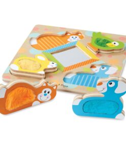 Melissa & Doug First Play Wooden Touch and Feel Puzzle Peek-a-Boo Pets With Mirror 15 71RVACXlo2L