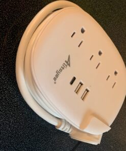 Alitayee USB C Travel Power Strip,Portable Power Strip with 3 Outlets 3 USB Ports Fast Charge, USB Extension Cord with Flat Plug and 4ft Wrapped Around Extension Cord for Cruise Travel Home Office 15.5W USB-4FT 02-White 25 71RW1Bx35mL