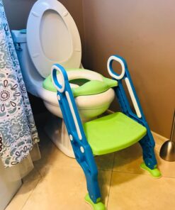 Potty Training Toilet Seat with Step Stool Ladder for Boys and Girls Baby Toddler Kid Children Toilet Training Seat Chair with Handles Padded Seat Non-Slip Wide Step (Blue Green) Blue+Green 74 71RW7zfNa6L
