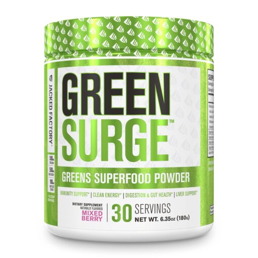 Green Surge Green Superfood Powder Supplement - Keto Friendly Greens Drink w/Spirulina, Wheat & Barley Grass, Organic Greens - Green Tea Extract, Probiotics & Digestive Enzymes - Mixed Berry - 30sv