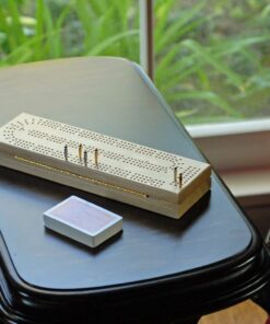 Alternative view of WE Games Wooden Cribbage Board Game Set, Continuous 3 Track for 2-3 Players, Travel Cribbage Board with Card Storage, Includes 9 Metal Pegs & Deck of Cards, Card Games, Classic Board Games for Adults Natural