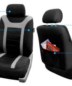 FH Group Car Seat Covers Front Set Cloth - Seat Covers for Low Back Car Seats with Removable Headrest, Universal Fit, Automotive Seat Cover, Airbag Compatible Car Seat Cover for SUV, Sedan, Van Gray 25 71RXpY oFeL