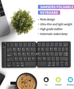 Samsers Foldable Bluetooth Keyboard - Portable Wireless Keyboard with Stand Holder, Rechargeable Full Size Ultra Slim Keyboard Compatible IOS Android Windows Smartphone Tablet and Laptop-Black Black 34 71RZ63jJ1cL