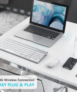 Wireless Keyboard and Mouse,J JOYACCESS USB Slim Wireless Keyboard Mouse with Numeric Keypad Compatible with iMac Mac PC Laptop Tablet Computer Windows -Silver White 26 71RZX3d2loL