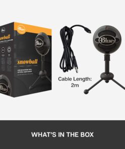 Logitech for Creators Blue Snowball USB Microphone for PC, Mac, Gaming, Recording, Streaming, Podcasting, Condenser Mic with Cardioid and Omnidirectional Pickup Patterns, Stylish Retro Design – Black Gloss Black 76 71RbT5c2QUL