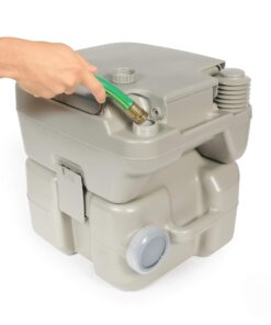 Camco 5.3-Gallon Portable Travel Toilet | Features Detachable Holding Tank w/Sealing Slide Valve & Bellow-Type Flush | Easy Transport w/Compact Lightweight Design & Carry Handle | Gray (41541) 5.3 Gallon 32 71Rd7RkAbCL