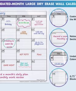 Dry Erase Monthly Extra Large White board Calendar for Wall, 38" by 50", Jumbo Laminated Erasable One Month Whiteboard Calendar, Huge Oversized Blank 30-Day Poster with Lines and Squares 23 71RdEkTPFJL