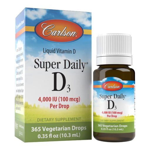 Carlson Super Daily D3 4,000 IU (100 mcg), Heart & Immune Health, Teeth & Bone Strength, Unflavored, 365 Drops