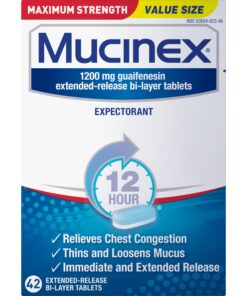 Mucinex 12 Hour 1200mg Maximum Strength Guaifenesin Chest Congestion & Mucus Relief, Guaifenesin Expectorant Aids Mucus Removal, Chest Decongestant for Adults, Dr Recommended, 42ct Tablets 42 Count (Pack of 1) Release Tablets 34 71RgsUXDzqL 1
