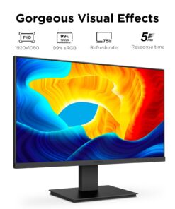 KOORUI 24 Inch Computer Monitor, FHD 1920 x 1080p Office PC Monitor IPS Display 75Hz, HDMI, VGA, 75 x 75 mm VESA Mountable, Frameless, Eye Protection and Ergonomic Tilt Adjustment 24" 75Hz IPS 9 71RheQCHt5L
