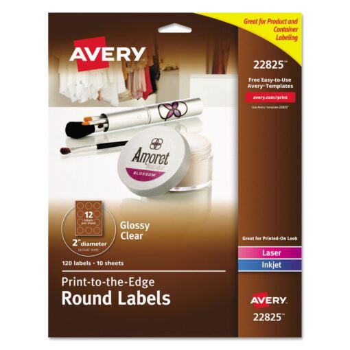 Avery Printable Round Labels with Sure Feed, 2" Diameter, Glossy Clear, 120 Customizable Labels (22825)