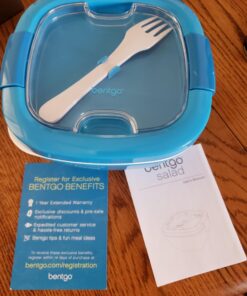 Bentgo® All-in-One Salad Container - Large Salad Bowl, Bento Box Tray, Leak-Proof Sauce Container, Airtight Lid, & Fork for Healthy Adult Lunches; BPA-Free & Dishwasher/Microwave Safe (Blue) Blue 57 71RkXMKlBrL