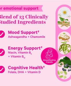 Pink Stork Postpartum Mood Support - Postnatal Hormone Balance for Women - Stress and Cognitive Support for New Moms with Ashwagandha, Chamomile, DHA, Vitamin D, & B12-60 Capsules 12 71Rkioxz0wL