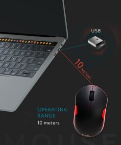 SHHHMOUSE Wireless Silent Noiseless Clickless Mobile Optical Mouse with USB Receiver and Batteries Included, Portable and Compact, for Notebook, PC, Laptop, Chromebook, Computer, MacBook (Black/Red) Black/Red 14 71RoUUVsMuL