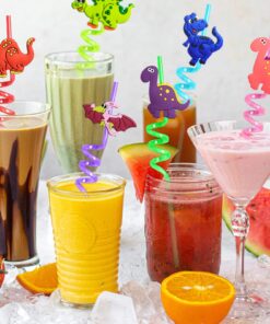 FZR Legend 24 Reusable Dinosaur Drinking Plastic Straws + 6 Dinosaur Temporary Tattoos for Kids Girls Boys | Dinosaur Birthday Party Supplies Three Rex Party Favors Decorations with Cleaning Brush 23 71RpZ7Jp6 L