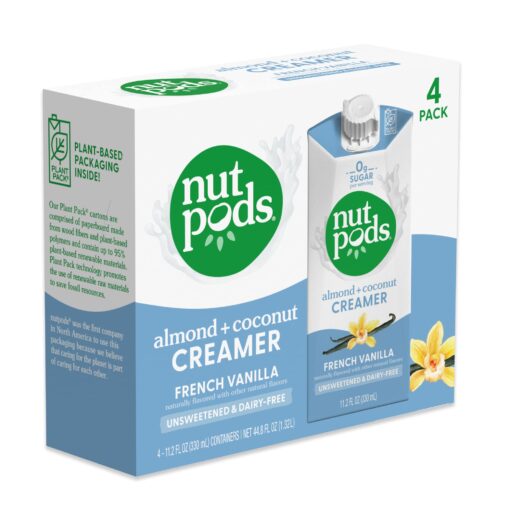 nutpods French Vanilla Creamer - Unsweetened Non Dairy Made from Almonds and Coconuts - Keto Creamer, Whole30, Gluten Free, Non-GMO, Vegan, Sugar Free, Kosher (4-Pack) 11.2 Fl Oz (Pack of 4)