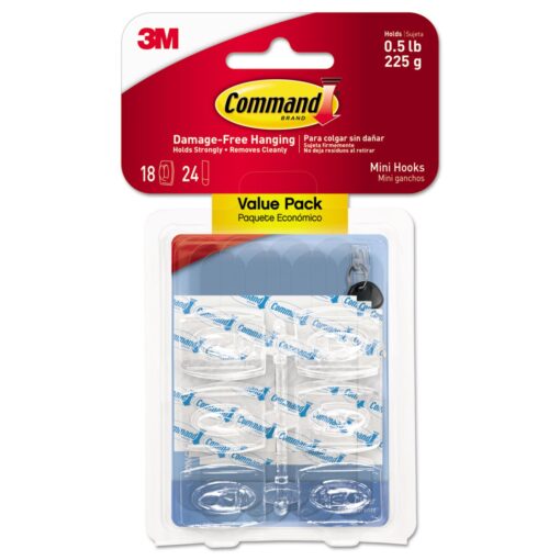 Command 17006CLR-VP Mini Hooks, Clear, 18 Count 18 Hooks