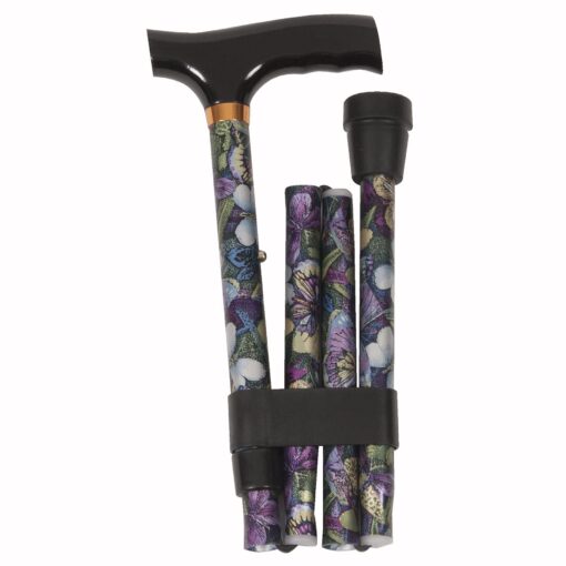 PCP Fritz Handle Adjustable Height Walking Aid Folding Cane, Butterfly Pattern Butterfly (Fritz Handle) Large Grip