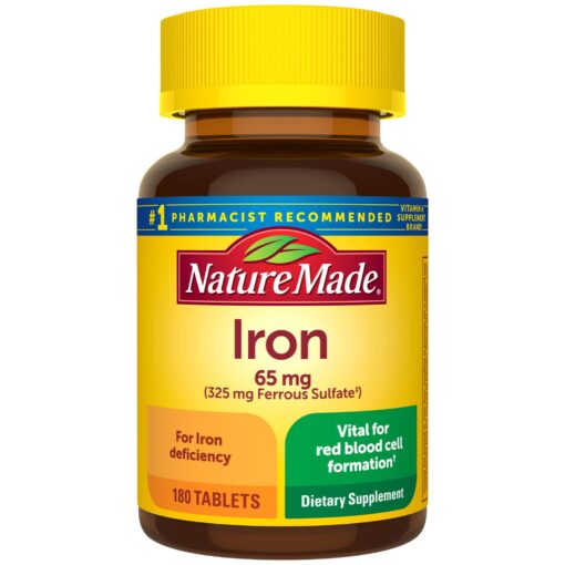 Nature Made Iron 65 mg (325 mg Ferrous Sulfate) Tablets, Dietary Supplement for Red Blood Cell Support, 180 Tablets, 180 Day Supply Unflavored 180 Count (Pack of 1)