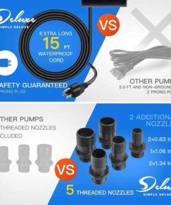 Simple Deluxe 1056GPH 276W Submersible Pump With 15' Cord, Water Pump For Fish Tank, Hydroponics, Aquaponics, Fountains, Ponds, Statuary, Aquariums & Inline 1056 GPH 18 71S 3DGCGiS