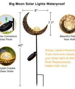 HOMEIMPRO Moon Solar Garden Lights Outdoor Stakes, Waterproof Crackle Glass Metal Decorative Lights for Lawn, Patio Accessories, Yard Decor, Christmas Gift (Bronze) 27 71S AMjkYSL