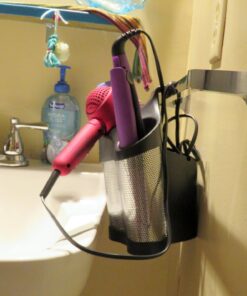Polder Style Station, Organization for Styling Tools: Hair Dryers,Curling Irons, Straighteners, Brushes, Hang Over Towel Rack, Store Undersink or in Drawer, Black and Silver 44 71S0ACu2mkL