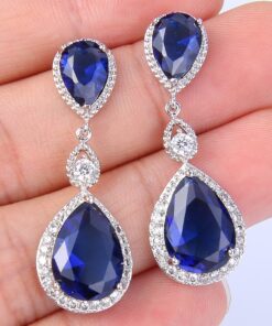 EVER FAITH Silver-Tone Full Cubic Zirconia Birthstone Tear Drop Dangle Earrings Blue 9 71S0vT5mcFL