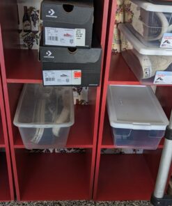 Sterilite 6 Qt Storage Box, Stackable Bin with Lid, Plastic Container to Organize Shoes and Crafts on Closet Shelves, Clear with White Lid, 12-pack 6 Quart 39 71S3l9EKO9L