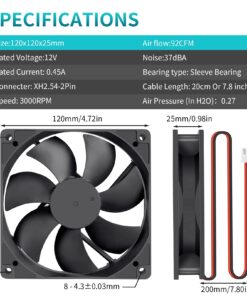 Wathai 120x120x25mm 120mm 12V 0.45A 2Pin DC Brushless Cooling Fan 12V 2Pin 3000RPM 16 71S3zrBlkKL