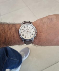 Fossil Grant Men's Watch with Chronograph Display and Genuine Leather or Stainless Steel Band Silver, Brown 28 71S4GkLQxgL