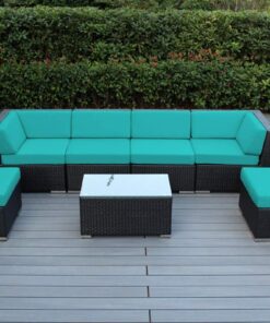 Ohana 7-Piece Outdoor Patio Furniture Sectional Conversation Set, Black Wicker with Turquoise Cushions - No Assembly with Free Patio Cover 12 71S54BNVhRL
