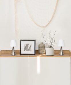 Simple Designs LT2014-WHT-2PK Valencia Brushed Nickel Mini Touch Table Lamps with Fabric Shades, White (Pack of 2) Brushed Nickel Base with White Shades 29 71S84Ob8orL