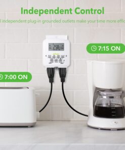BN-LINK Digital Timer Outlet 24-Hour Programmable Digital Outlet Timer with 2 Independent Outlets 3-Prong Mini Indoor Easy Set Stackable Plug-in for Lights Lamps Fans Accurate 8A/1000W 1/3HP 3 prong 30 71S8LyKoUkL