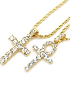 Fashion 21 Egyptian Ankh, Cross Pendant 20 inches to 30 inches Chain Two Necklace Set in Gold Tone 22"+26" Rope Chain Set 10 71S8yMUZtgL