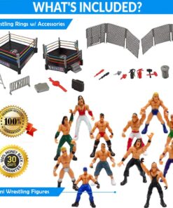 Liberty Imports Ultimate 32-Piece Wrestling Miniature Toys for Kids Pretend Play, Wrestler Figures with 2 Rings & Realistic Accessories for Boys and Girls, Great for Cake Toppers, Parties 27 71SBalTPBkL