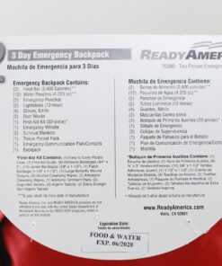 Ready America 70280 72 Hour Emergency Kit, 2-Person, 3-Day Backpack, Includes First Aid Kit, Survival Blanket, Portable Preparedness Go-Bag for Camping, Car, Earthquake, Travel, Hiking, and Hunting, Red 2 Person 17 71SBiytN4SL
