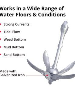 SeaSense Folding Grappling Anchor - Ideal for Fishing Vessels, Dinghies, Kayaks, Canoes & More, Great for Strong Currents & Sandy, Muddy or Weedy Bottoms - Galvanized Iron, 5 lbs, For Boats 5’ - 14’ 11 71SCErMFToL