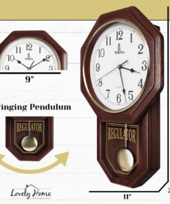 Pendulum Wall Clock - Regulator Clock - Wooden Schoolhouse Wall Clock with Pendulum - Wood Pendulum Clock Battery Operated - Decorative Wall Clocks for Living Room Decor, Home, Office and Gift 18x11 22 71SCfpTTh5L