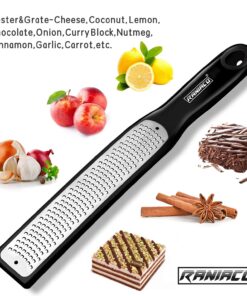 Zester Stainless Steel Grater, Long Ergonomic Handle Cheese, Lemon, Ginger & Potato Zester with Plastic Cover, with Rubber Base (Black) Black 6 71SF4w08lqL