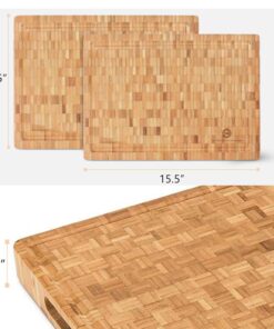 End Grain Wood Bamboo Cutting Board for Kitchen, Commercial Use - Extra Large, Thick Butcher Block with Juice Groove, Handles, and Non-Slip Feet for Chopping Veggies, Carving Meat, Bread and Cheese 15 71SF8Rlj3EL