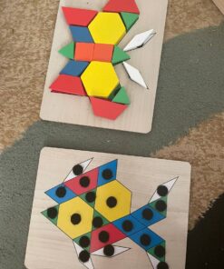 Melissa & Doug Pattern Blocks and Boards - Wooden Classic Toy With 120 Solid Wood Shapes and 5 Double-Sided Panels, Multi-colored - STEAM Animals, Tangrams Puzzle For Kids Ages 3+ Standard 41 71SFXv3fBkL