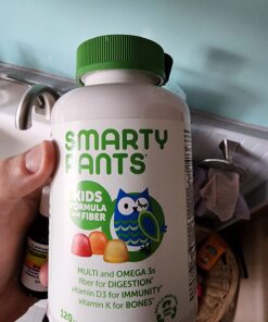 SmartyPants Kids Multivitamin Gummies and Fiber Supplement: Omega 3 Fish Oil (EPA/DHA), Vitamin D3, C, Vitamin B12, B6, Vitamin A, K & Zinc, Gluten Free, Three Fruit Flavors, 120 Count (30 Day Supply) Kids Formula w/ Fiber 120 Count (Pack of 1) 39 71SG0WaQxL 1