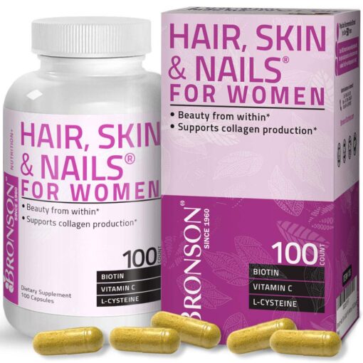 Bronson Hair, Skin & Nails with Biotin Extra Strength Vitamin Supplement for Women, 100 Capsules