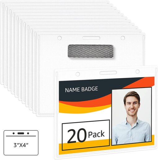 Amazon Basics Horizontal Magnetic Badge Holder - Pack of 20, Clear 20 Pack