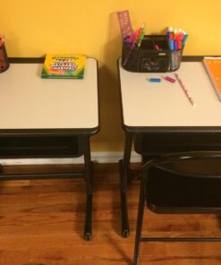 Flash Furniture Billie Open Front Student Desk for Classrooms or Remote Learning, Height Adjustable School Desk with Book Box and Bag Hooks, Black/Gray Set of 1 39 71SLe4Q9EHL