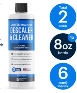 Coffee Machine Descaler - 2 Uses - Descaling Solution for Nespresso Breville Keurig Jura & More - USA Made Cleaner For All Coffee Machines, Glass Pot Cleaner and Espresso Makers 8 Fl Oz (Pack of 1) 14 71SLs z6IIL