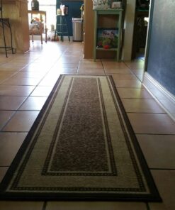 Machine Washable Bordered Design Non-Slip Rubberback 2x7 Traditional Runner Rug for Hallway, Kitchen, Bedroom, Living Room, 1'10" x 7', Brown Border Dark Brown Runner - 1'10" x 7' 46 71SMjyx6FYL