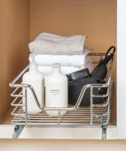 Household Essentials Glidez Chrome-Plated Steel 1-Tier Sliding Under Sink Cabinet Organizer, Chrome Single Tier 11.5" - Standard 22 71SN XqlsL